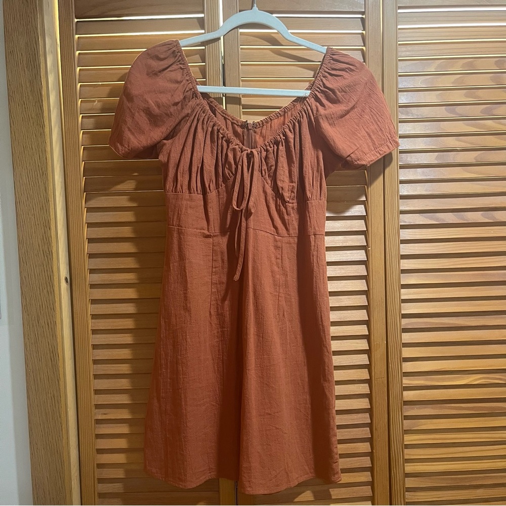 Rust Puff Sleeve Dress